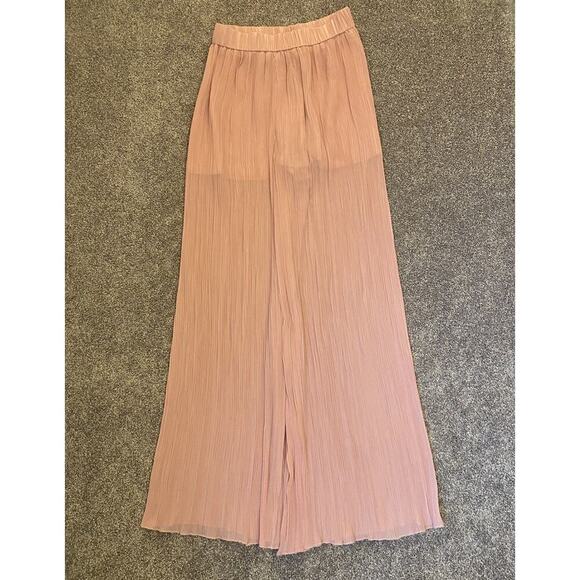 Zara Women's Palazzo Wide Leg Pants Pink Pull On Micro Pleated Size XS - NWT $59 - Picture 3 of 15